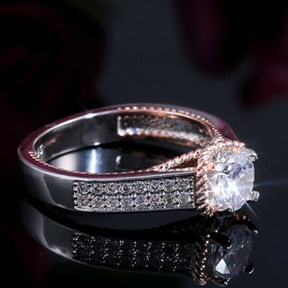 Exquisite Two Tone 925 Silver White Sapphire Ring - Picture 1 of 6